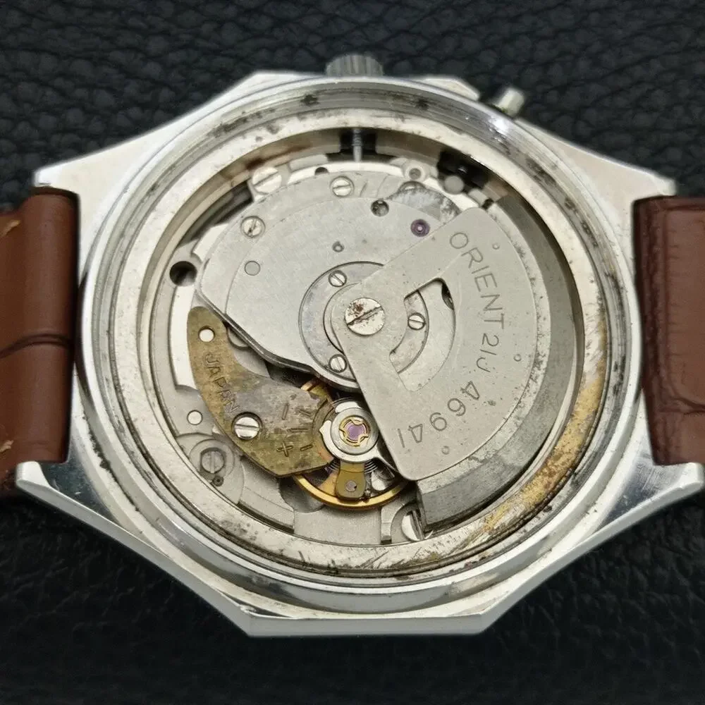 Vintage 1971 Orient Automatic Mens Silver Watch W/daydate & Patina accents